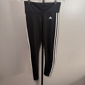 Adidas Climalite Leggings Womens Medium Black White 3 Stripe Athletic Tights